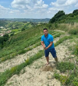 Marco Pezzuto in his vineyard at Vezza d'Alba in the Roero.